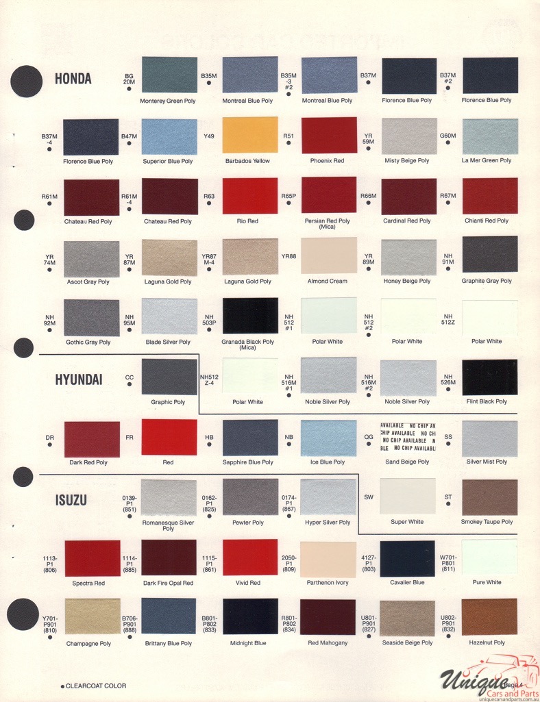 1988 Isuzu Paint Charts Martin-Senour 1